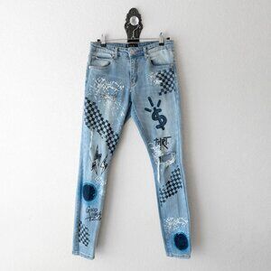 THRT Men’s Jeans Size 30x30 Graffiti Distressed Slim Fit Denim Streetwear